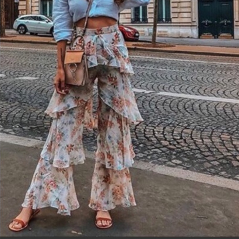 Zara ruffled floral pants